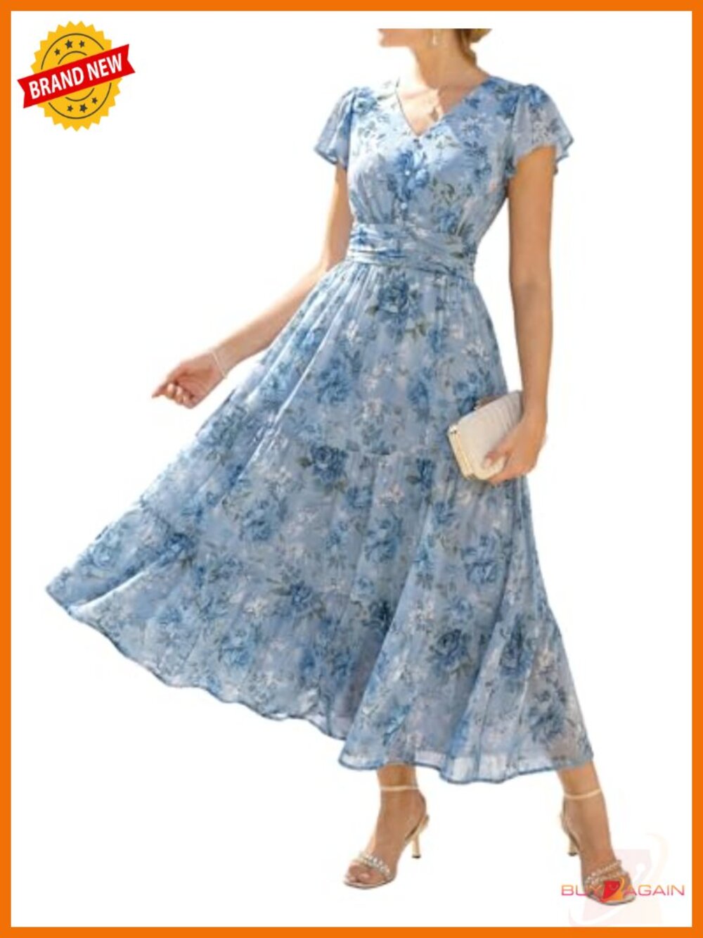 Women's Maxi Floral Wedding Guest Dress with Pockets